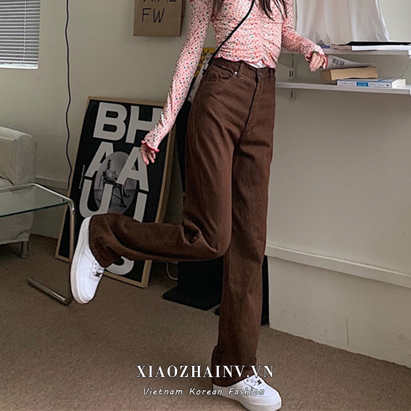 Xiaozhainv Quần Jean Nữ Ống Rộng Lưng Cao Phong Cách Vintage Hàn Quốc | BigBuy360 - bigbuy360.vn
