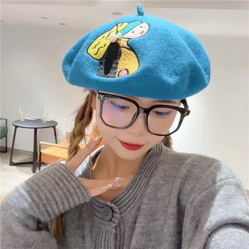 Mũ beret MG STUDIO thêu họa tiết hoạt hình thời trang cho nữ