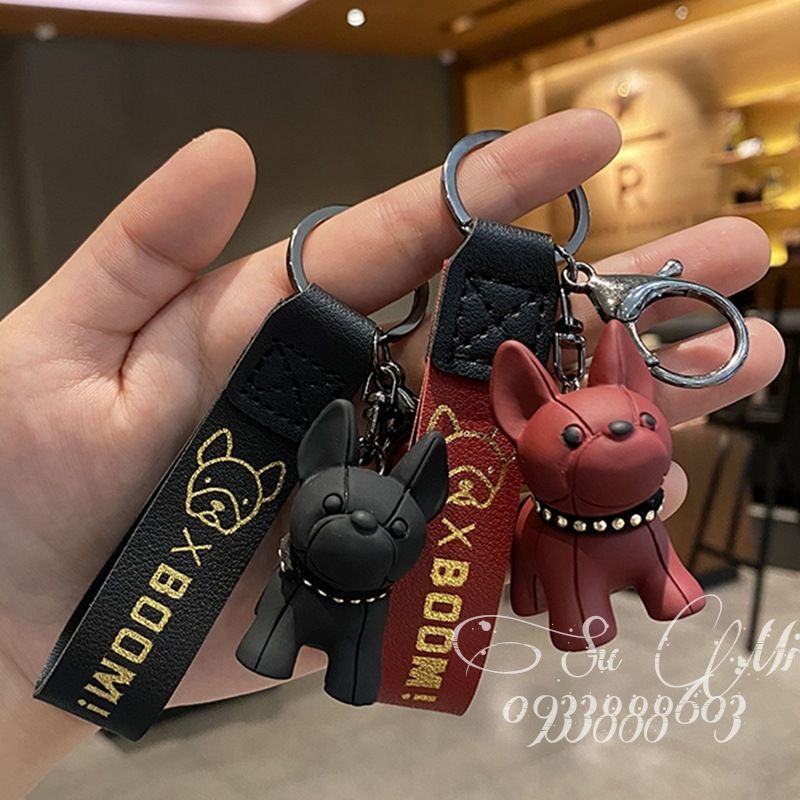 Móc khóa chó con nhiều màu dễ thương- Móc khóa thời trang cute cún con dây da đủ màu