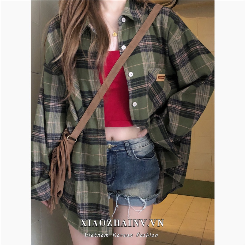 Áo sơ mi DUNEA tay dài họa tiết sọc caro phong cách cổ điển Hàn Quốc