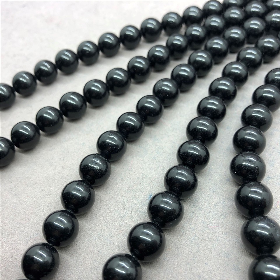 Chuỗi hạt đá ngọc bích màu đen tự nhiên kích thước 4-12mm
