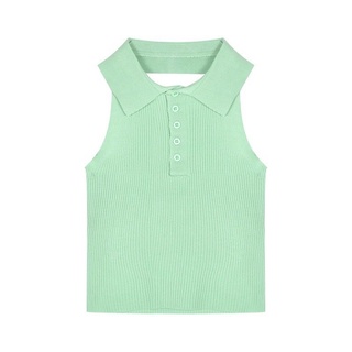 Áo Croptop Ba Lỗ Cổ Bẻ Gài Nút