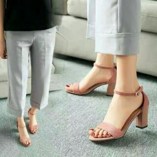 Sandal Gót Vuông 7 Phân Da Lộn Hót 2019