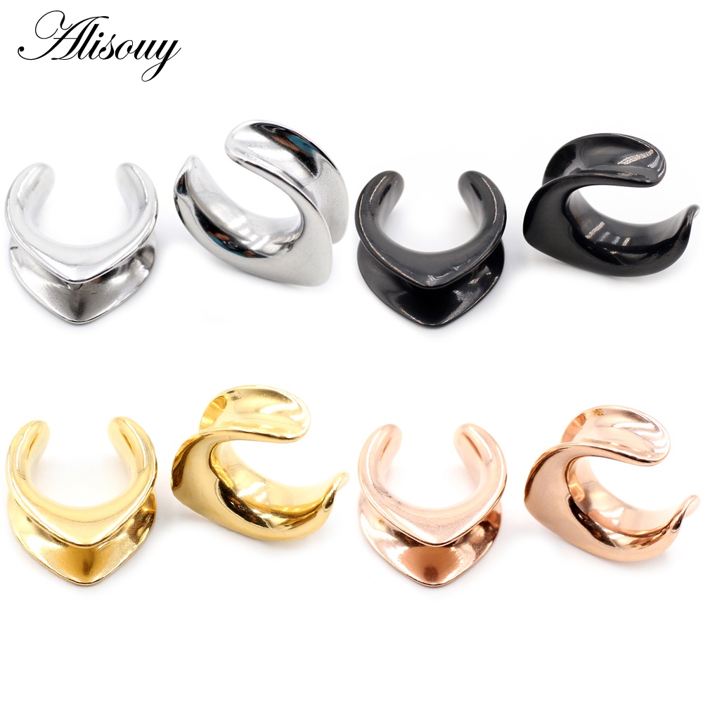 Alisouy 1pc 6-30mm thép không gỉ v-shape yên xe tai đường hầm phích cắm mở rộng máy kéo căng đồng hồ đo bông tai xuyên trang sức cơ thể