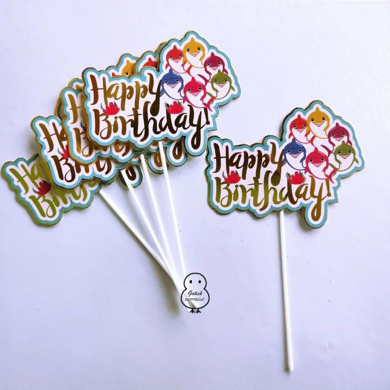 10 thẻ cắm cá mập baby shark trang trí bánh kem sinh nhật, topper cake