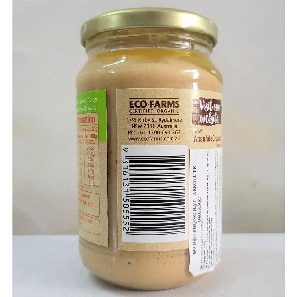 [Lọ 350g – HẠT] BƠ ĐẬU PHỘNG KHÔNG ĐƯỜNG HỮU CƠ [Netherlands] ABSOLUTE Organic Crunchy Peanut Butter (atp)