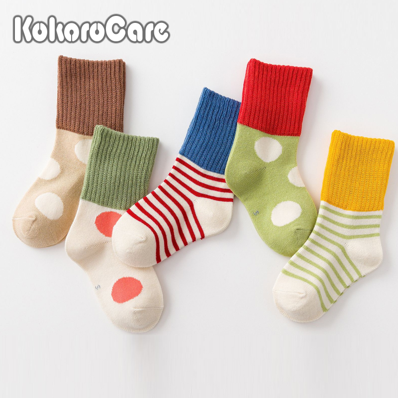 Set 5 Đôi Vớ Trẻ Em KOKOROCARE B-187 Thiết Kế Cổ Cao Vừa Kích Thước M/L/XL/XXL