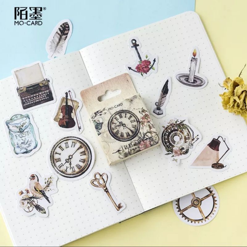 STICKER đồng hồ cổ điển, vật dụng Vintage hộp 45 miếng dán trang trí sổ tay Bullet Journal, bao thư -S11