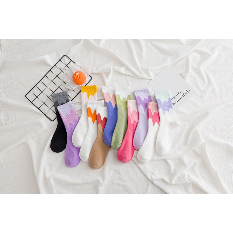 Tất cao cổ cổ loang màu sắc đáng yêu chất liệu cotton loại đẹp siêu mềm co giãn thấm hút mồ hôi