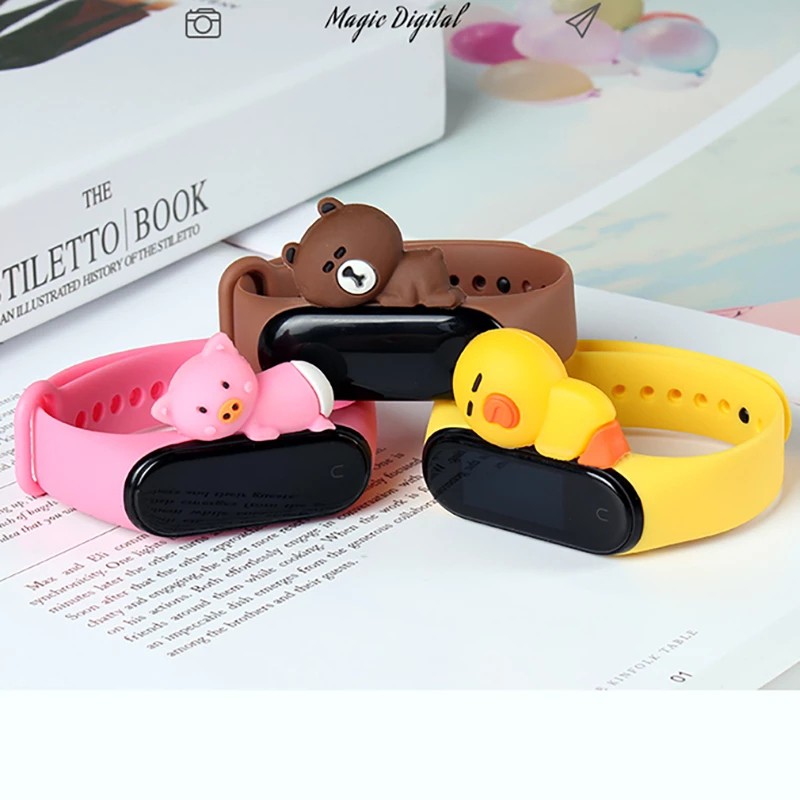 Set dây đeo đồng hồ thông minh silicone thiết kế hoạt hình và miếng dán bảo vệ màn hình cho Xiaomi Mi Band 6/ 5/ 4/ 3