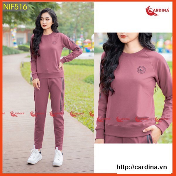 Bộ Nỉ Nữ Thu Đông Cao Cấp CARDINA Chất Cotton Tự Nhiên, Mềm Mại, năng động, thể thao, giữ ấm với sợi vải organic mềm mại