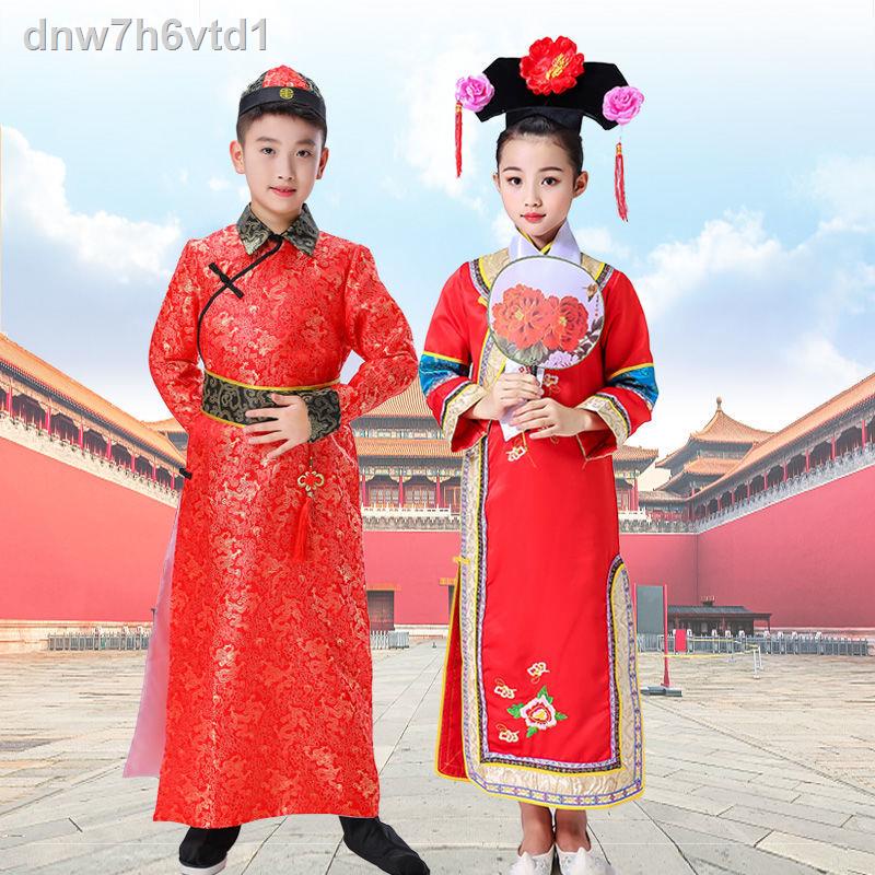 Trang phục trẻ em hoàng tử cung đình nhà Thanh anh trai Huân Gia Cát công chúa váy cờ Mãn Châu ảnh studio chụp