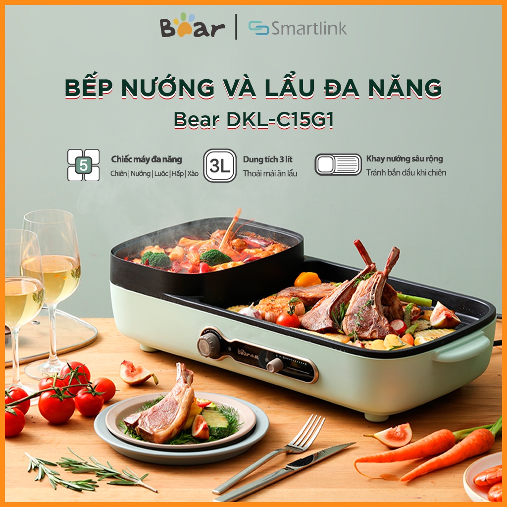 Bếp Nướng Và Lẩu Đa Năng Nguyên Khối Bear DKL-C15G1 - Bảo hành 18 Tháng