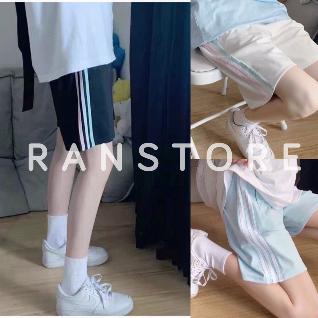 Quần short thể thao phối sọc 3 line dáng rộng unisex phong cách hàn quốc/ Quần đùi kẻ sọc phối màu thời trang nam nữ