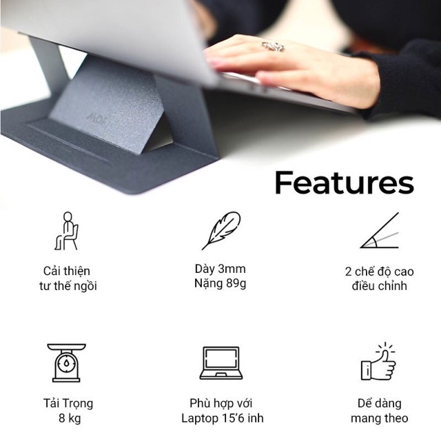 [chính hãng Moft ] Đế nâng tản nhiệt laptop Macbook Moft laptop stand siêu mỏng có thể gấp gọn