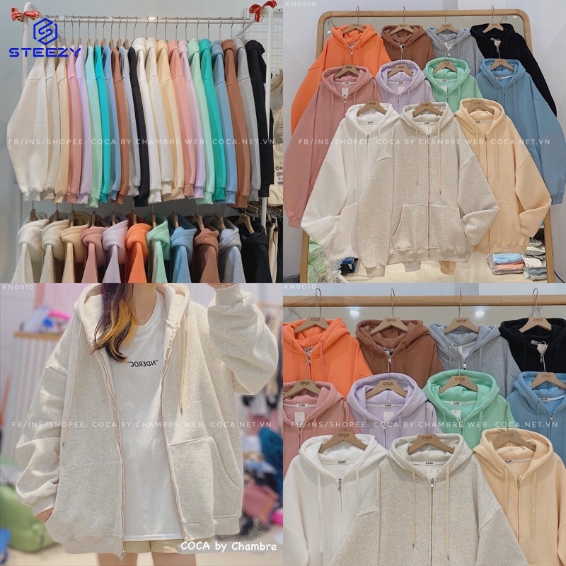 🍭 Áo khoác HOODIE ZIP trơn nỉ bông dày mũ 2 lớp form rộng unisex 12 màu (Có sẵn/ảnh thật)