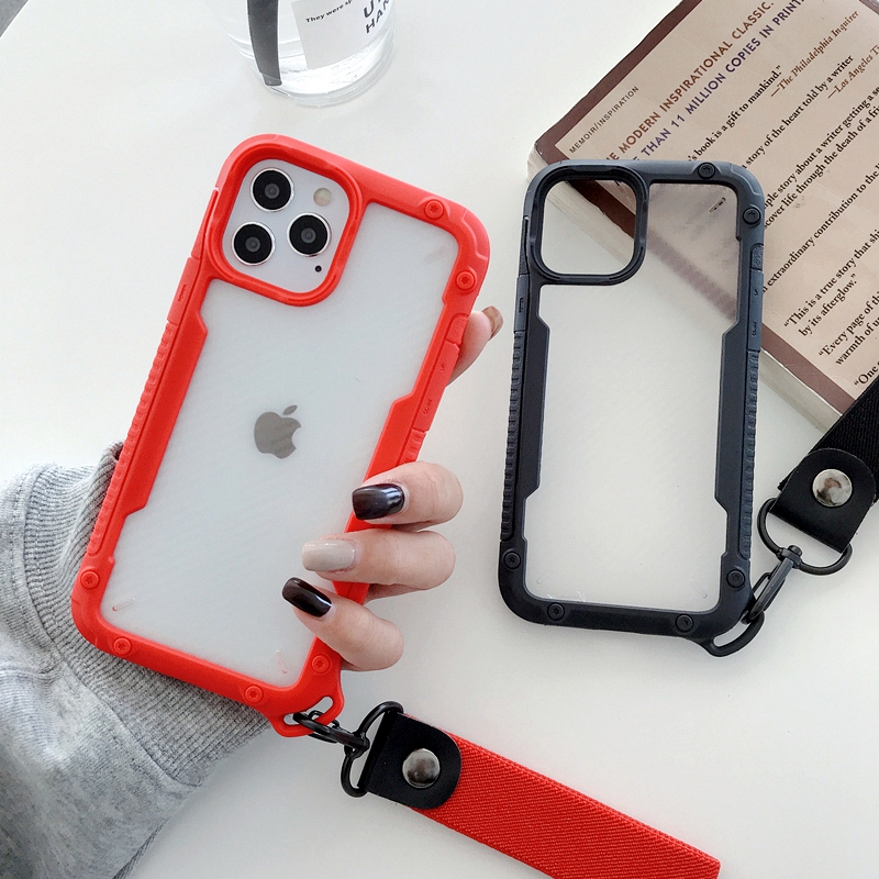SUNTAIHO Shockproof Transparent Silicone Frame Lanyard Soft TPU Phone Case For iPhone 11 Pro Max XS X XR 8 7 Plus SE 2020