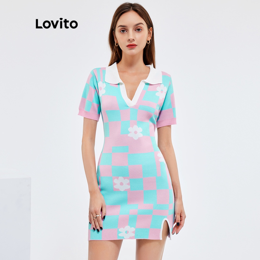 Đầm hoa Lovito bằng vải gingham phong cách thường ngày L25AD157 (nhiều màu)