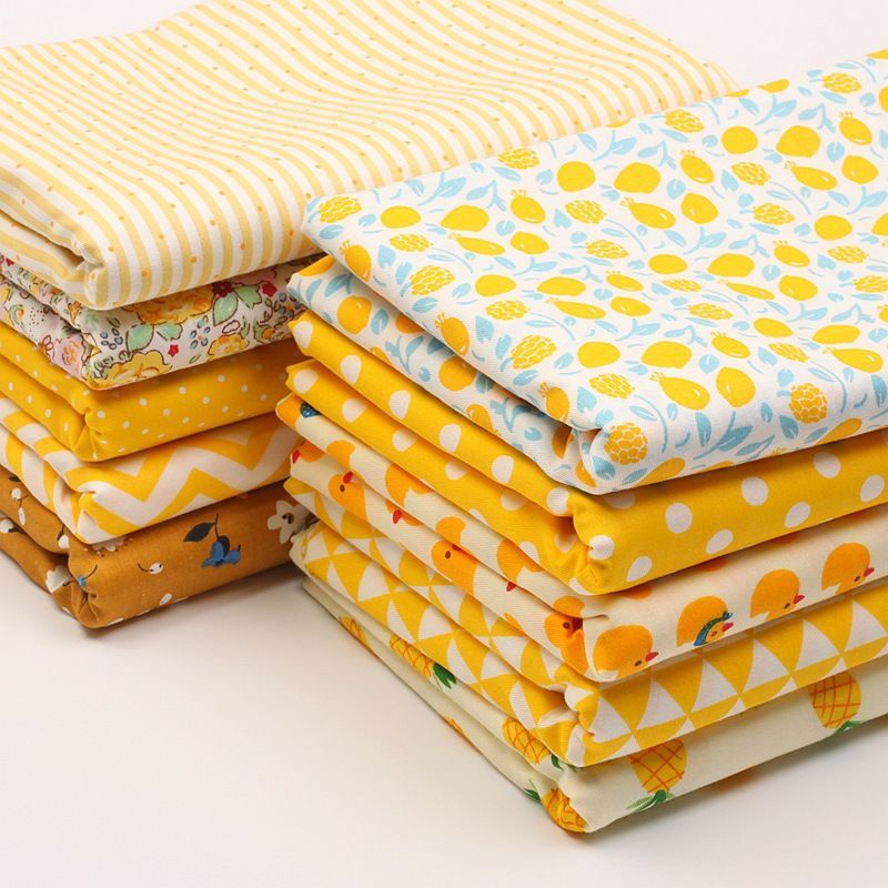 Vải Cotton Màu Vàng In Họa Tiết Handmade Dùng Để May Rèm / Làm Rèm Cửa diy