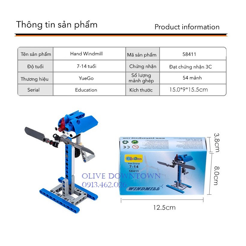 🔸️ Bộ lắp ráp 54 mảnh CỐI XAY GIÓ - Đồ chơi Giáo dục STEM/TECHNIC