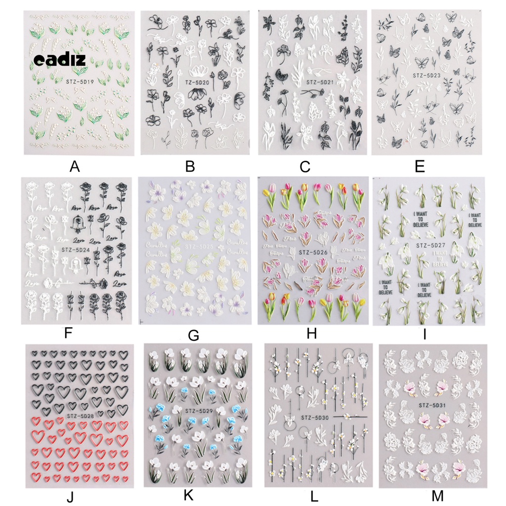 Miếng Dán Trang Trí Móng Tay Họa Tiết Hoa Xinh Xắn