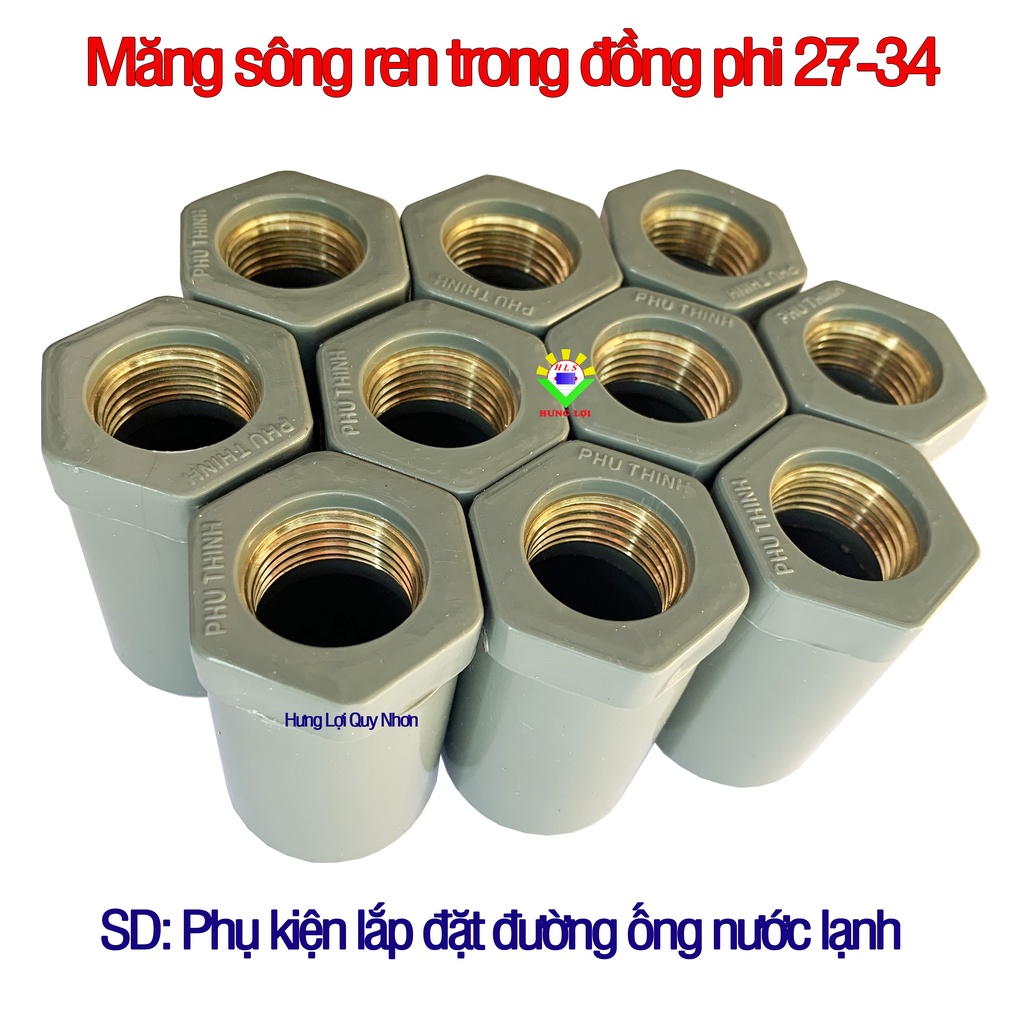Măng sông ren trong đồng phi 27-21 (nối thẳng nhựa ren đồng, nối nhựa răng trong PVC) chất lượng cao, bảo hành 1 năm