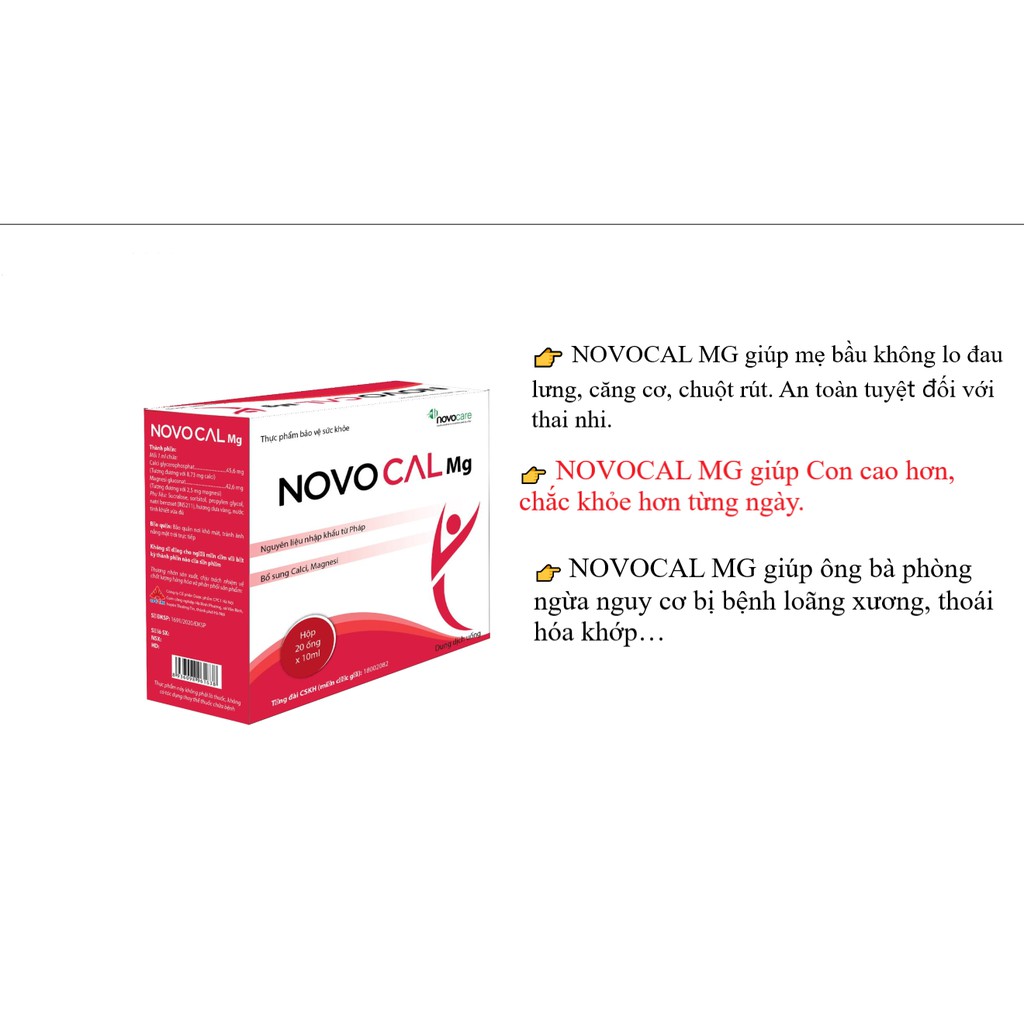 NOVOCAL MG 10ml Ống uống bổ sung CANXI, MAGIE HỮU CƠ không lo táo bón , sỏi thận. | Thế Giới Skin Care