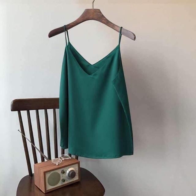 Áo hai dây lụa satin-Kiểu dáng trẻ trung mặc phối VEST BLAZER, Áo SƠ MI-Áo 2 dây lụa có FULL SIZE