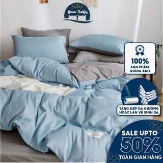 Bộ Chăn ga Gối Cotton Tici Phong Cách Nhật Bản Màu Xanh Da Trời - Set 4 Món Đủ Size, Bo Chun Miễn Phí
