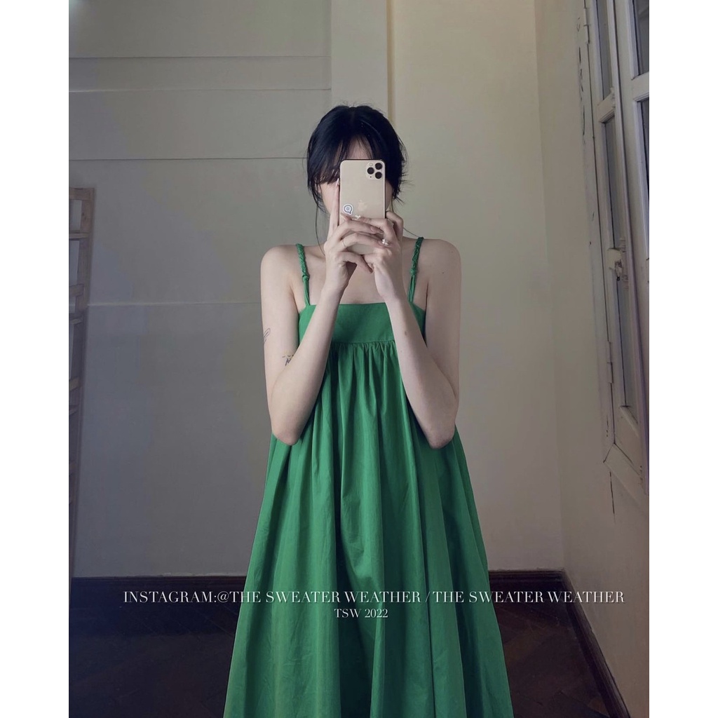 Đầm 2 dây dáng dài hở lưng trơn dây tết cách điệu nhiều màu mặc đi chơi đi biển cực đẹp