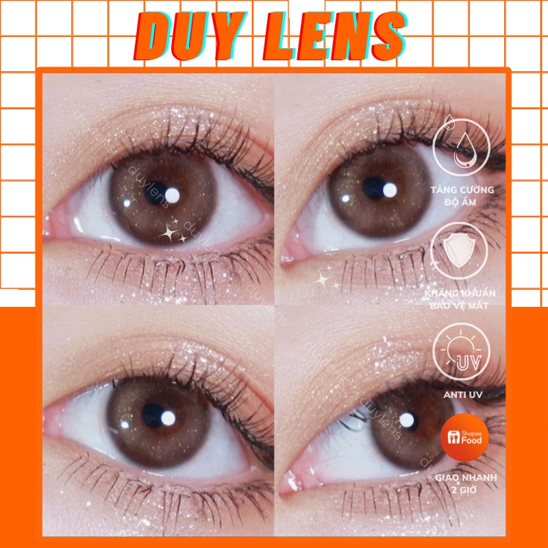 Kính áp tròng cận nâu Hàn Quốc VENUS BROWN - Lens cận nâu vân nhũ giãn nhỏ 14mm cho mắt thở