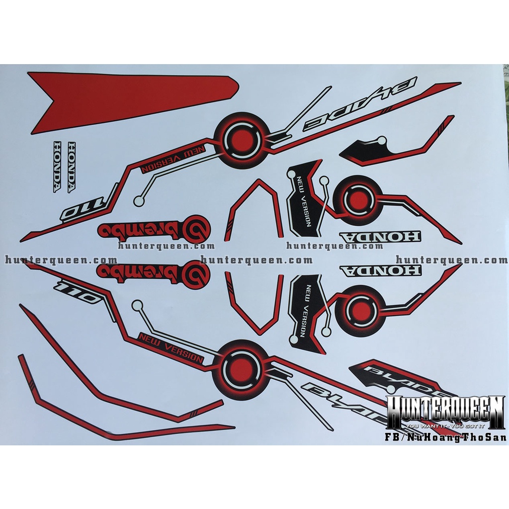 Tem rời dán xe Blade Honda 2017 màu đen. Chất liệu cao cấp không bay màu