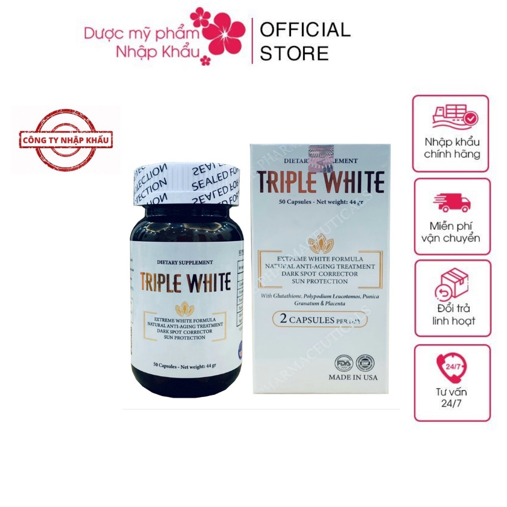 HÀNG NHẬP KHẨU - Viên Uống Trắng Sáng Da Chống Nắng Giảm Thâm Sạm Nám Chống Lão Hóa TRIPLE WHITE / MIRACLE Hộp 50 Viên