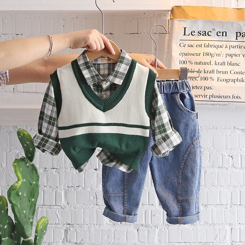 Bộ Đồ Bé Trai 3 Món Phù Hợp Vào Mùa Xuân Và Mùa Thu Phong Cách Nhật Bản và Hàn Quốc Bộ Đồ Tết Cho Bé Trai Từ 1-5 Tuổi
