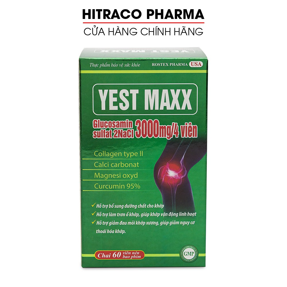 Viên uống bổ xương khớp Glucosamin 3000mg Yest Maxx - Chai 60 viên [Glucosamin 3000mg Yest Maxx Chai Xanh]