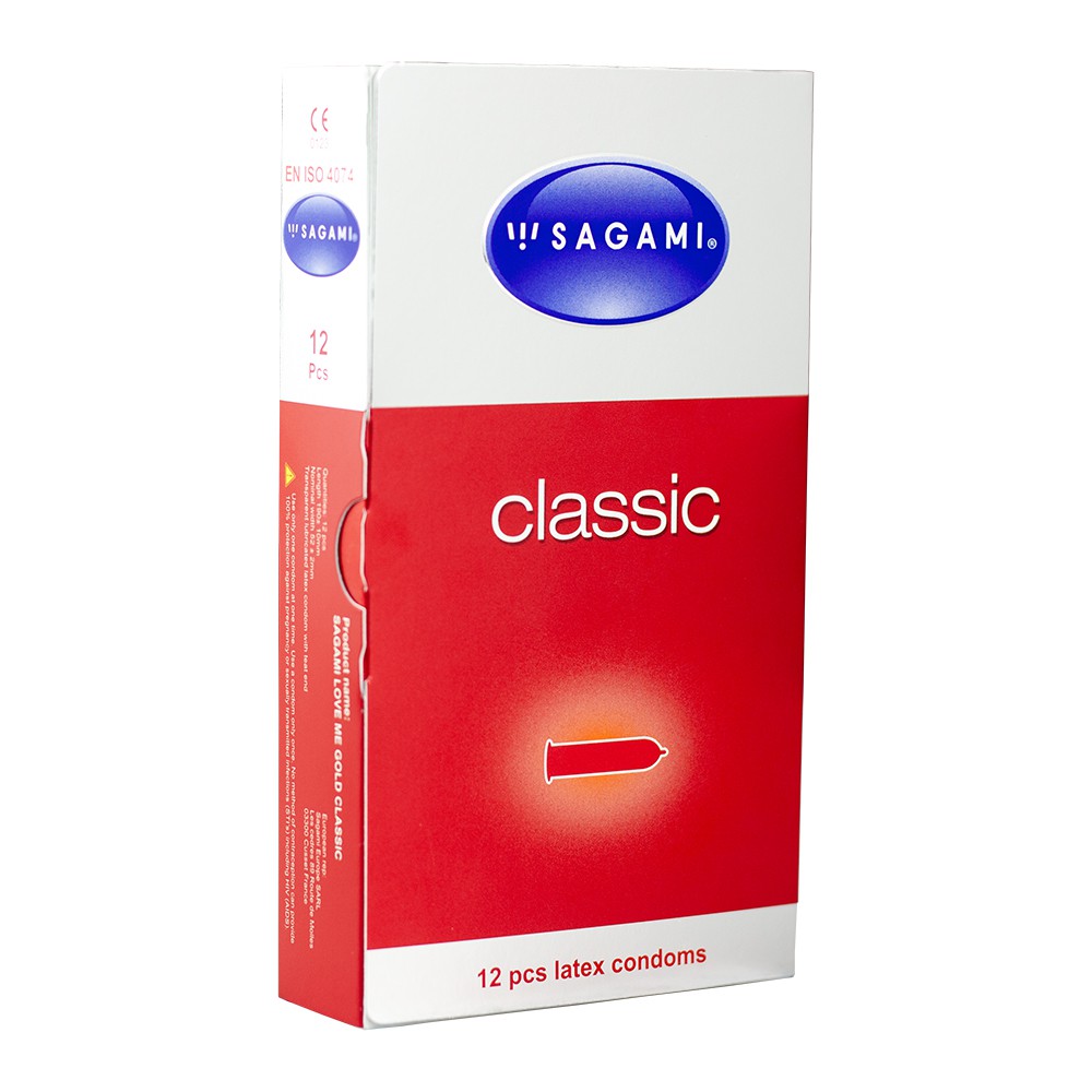 Bao cao su Sagami Classic bcs mỏng kiểu truyền thống nhiều gel hộp 12 chiếc