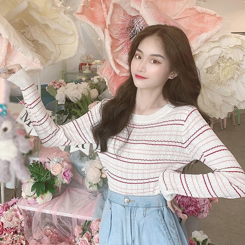 Áo thun dệt kim tay dài thời trang Hàn Quốc dành cho nữ | BigBuy360 - bigbuy360.vn