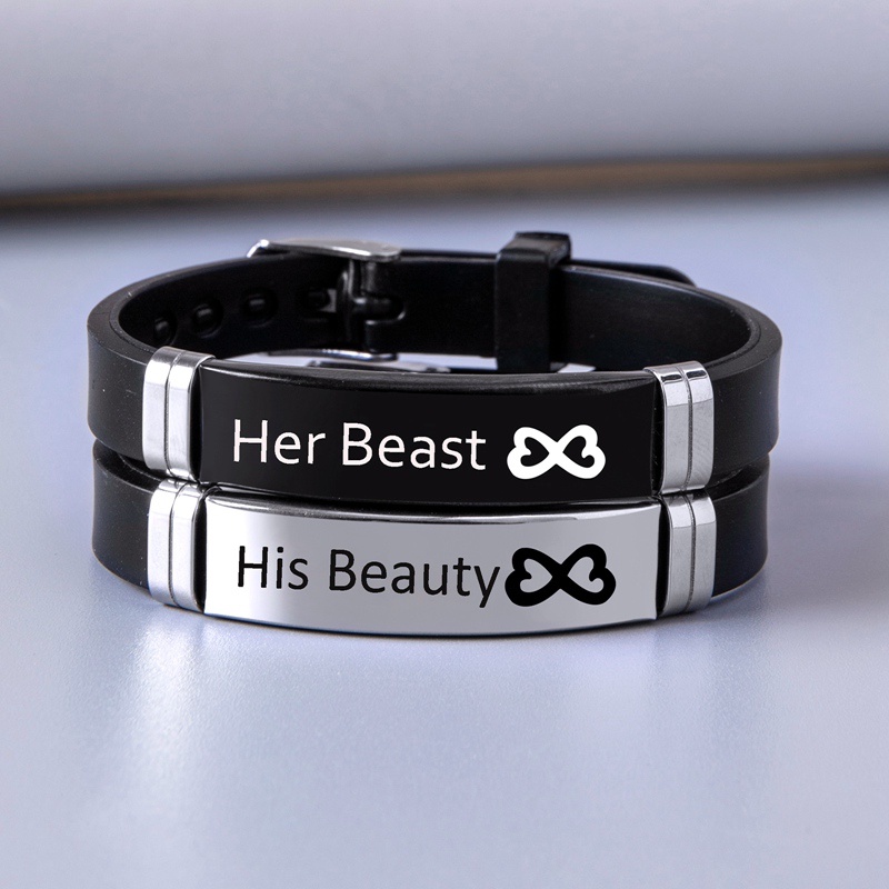 Set 2 Vòng Tay Silicone Mặt Vương Miện Her King/His Queen Cho Cặp Đôi