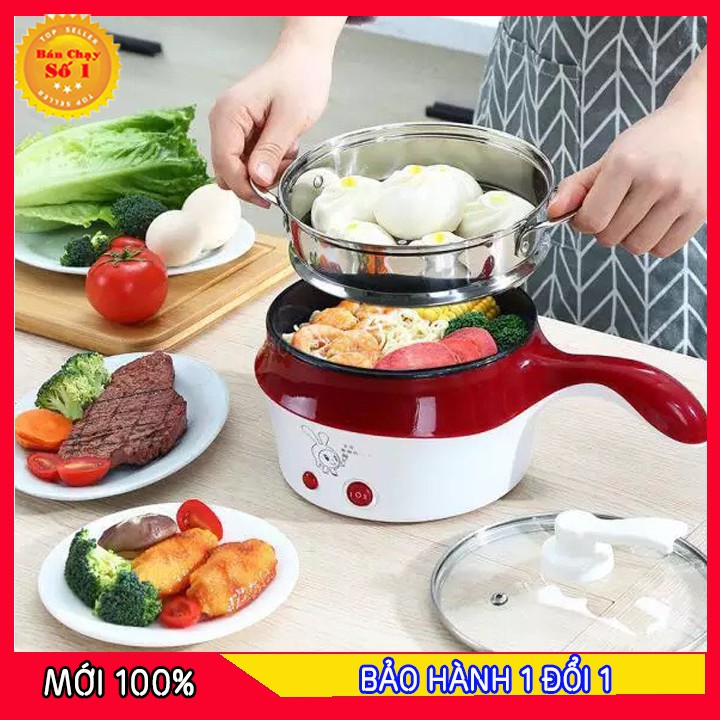 [GIÁ SỈ] Nồi Lẩu Điện Mini Đa Năng Chống Dính, Xửng Hấp 2 Tầng Dung Tích 1.5L Nấu Lẩu, Hấp Trứng,