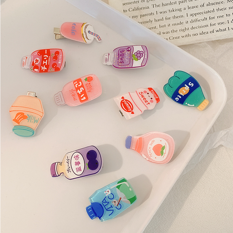 Kẹp tóc hình chai nước hoạt họa nhiều kiểu tùy chọn đáng yêu