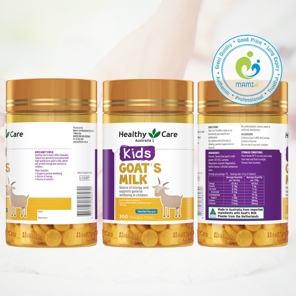 Sữa dê cô đặc (300v) bổ sung dinh dưỡng, canxi, giảm biếng ăn, còi cọc cho trẻ từ 2 tuổi Healthy Care Goat Milk, Úc