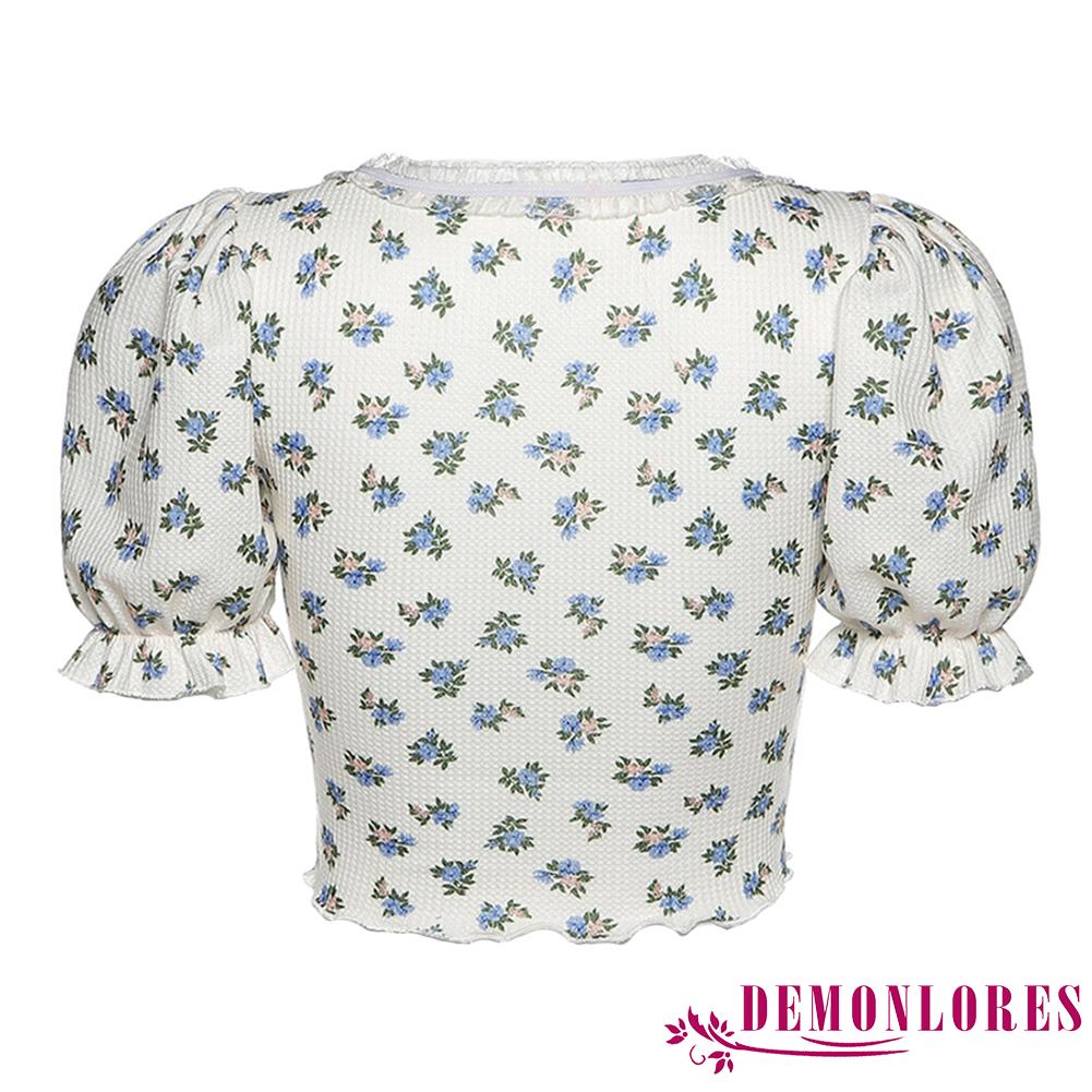 Áo Lửng Tay Phồng In Hoa Thời Trang Mùa Hè Xinh Xắn Cho Nữ