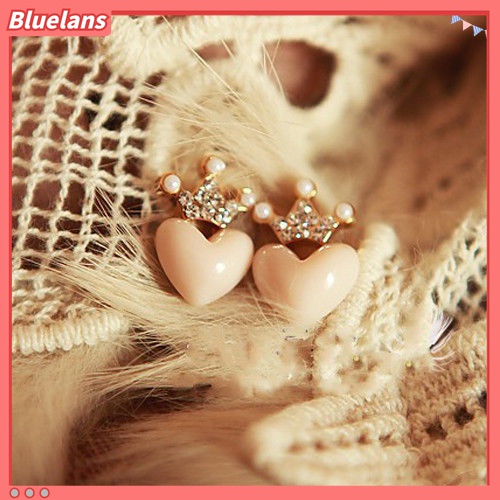 Bông tai hình vương miện/trái tim đính ngọc trai giả xinh xắn