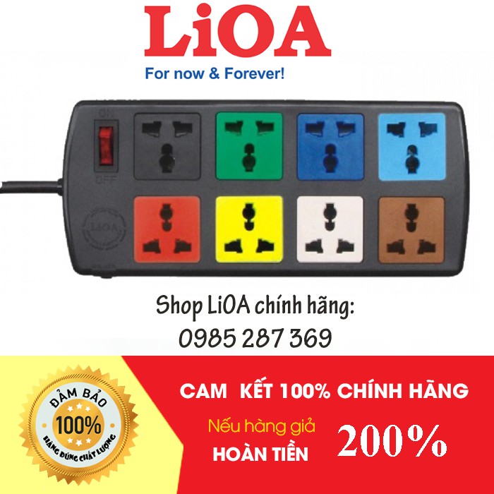 Ổ Cắm Điện LIOA, 8 Lỗ, Có Công Tắc, ~2000W, Dây Dài 3m/5m, Mã: 8DN