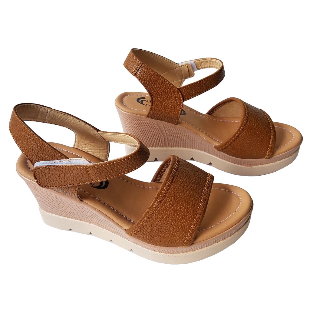 Giày sandal xuồng nữ da bò BIGGBEN cao 7 phân HKD073