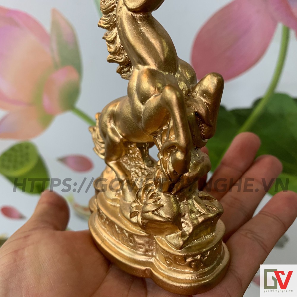 Tượng Đá Trang Trí Ngựa Phong Thủy - Tượng ngựa phong thủy để bàn làm việc - Màu nhũ đồng - Cao 12cm