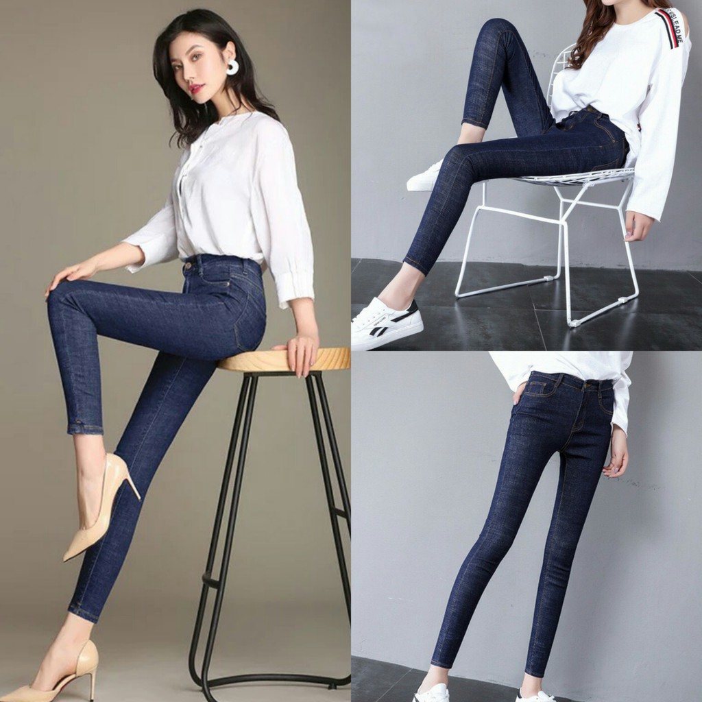 Quần jean nữ 👖👖 co giãn lưng cao vải mềm mịn hàng công ty💖 trơn lai thường | BigBuy360 - bigbuy360.vn