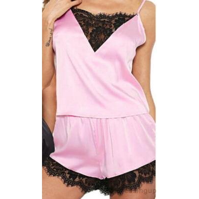 Set Đồ Ngủ Satin Phối Ren Hoa Thiết Kế Quyến Rũ