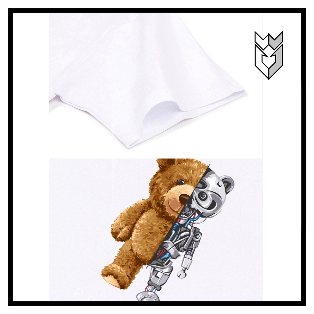 Áo Thun nam nữ ngắn tay in Gấu Robot , áo phông cotton nam nữ tay lỡ đen trắng - GW Shop