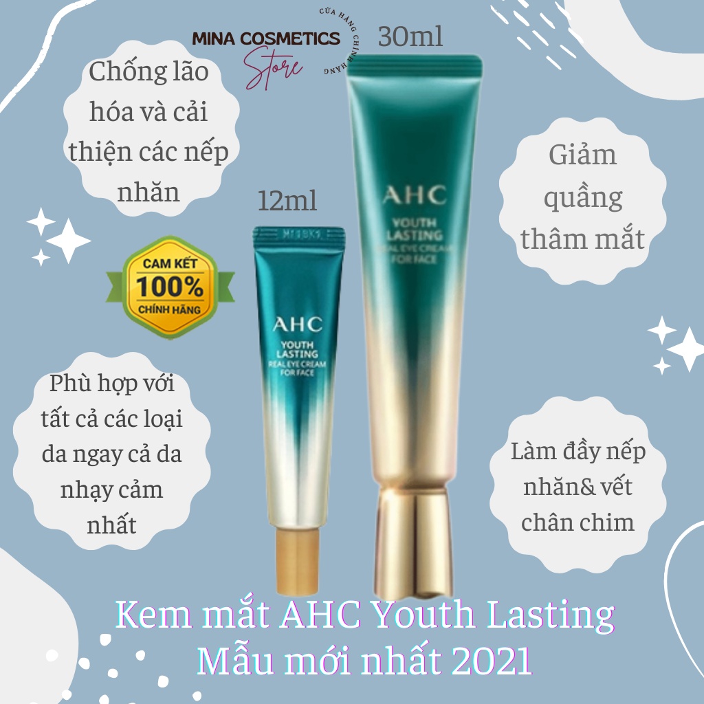 Kem mắt AHC season 10 ten revolution real eye cream for face 12ml & 30ml Hàn Quốc / Kem Giảm nhăn và giảm thâm mắt AHC